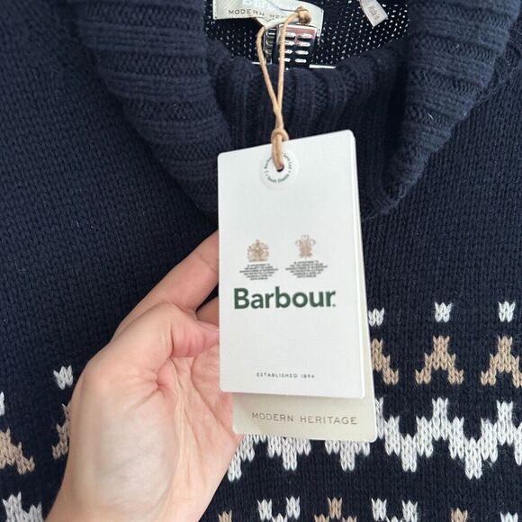 Barbour Dress Womens 10 Wool Fair Isle Patrisse Turtleneck Midi Tuckernuck Navy - Picture 8 of 13